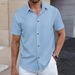 Men's Spring Solid Jacquard Short-Sleeve Shirt Classic Button-Up Open-Front Casual Top (Cotton Blend,Breathable Fabric, Lightweight & Versatile)_viptrois.com