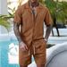 Men's Breathable Openwork Knitted Set Short Sleeved Shirt And Shorts European American Style Casual Two-Piece Summer Clothing_viptrois.com