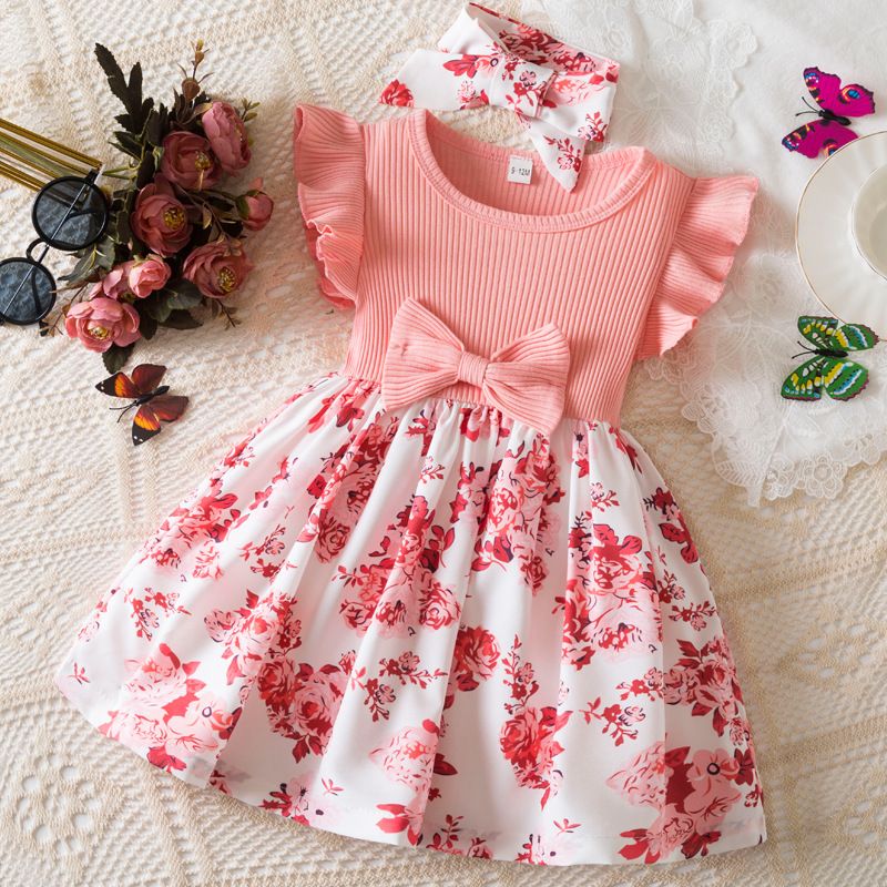 Kids’ Clothing Summer New Round Neck Flying Sleeve Dress Fashion Printed Dress Girl Birthday Party Dress_viptrois.com