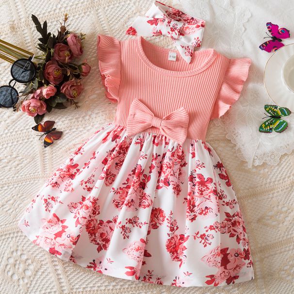 Kids’ Clothing Summer New Round Neck Flying Sleeve Dress Fashion Printed Dress Girl Birthday Party Dress_viptrois.com