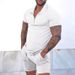 2025 Men's New Casual Contrasting POLO Zipper Lapel Shirt Short Sleeved Set_viptrois.com