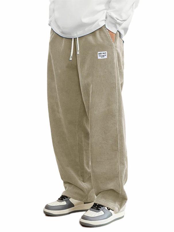 Men's Corduroy Casual Pants - Relaxed Fit Straight Leg Trousers With Drawstring Waist, Soft Stretch For Everyday Wear_viptrois.com