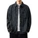 Men's Clothing Retro Jacquard Denim Shirt Loose Large Size Striped Washed Jacket Coat_viptrois.com