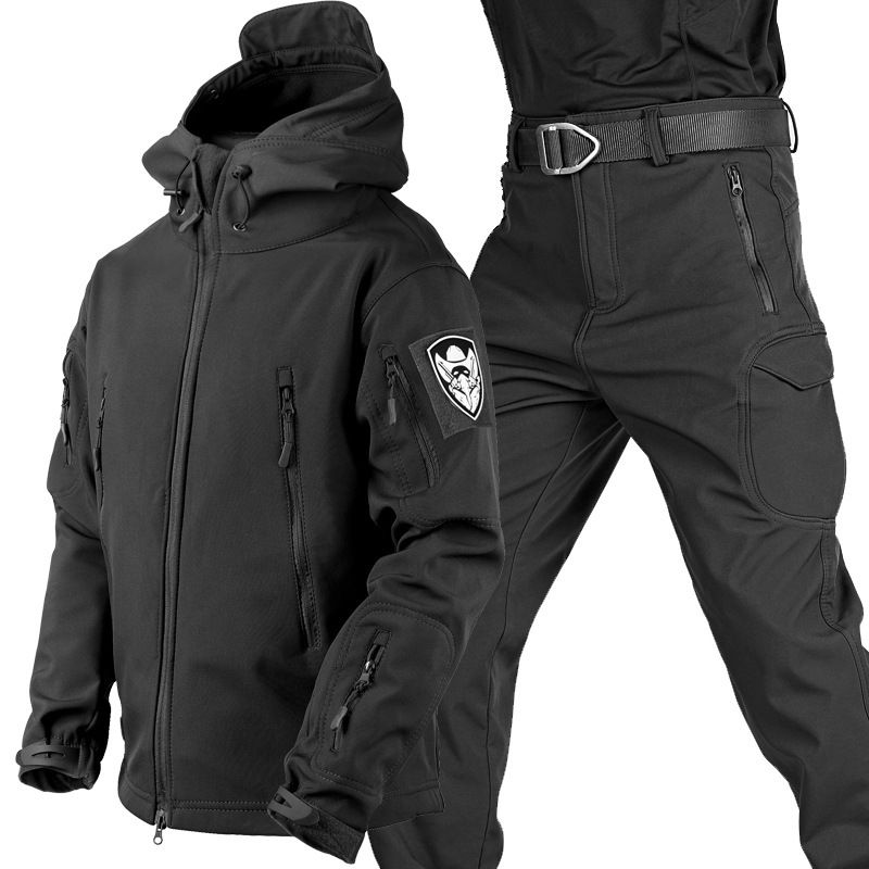 Men's Shark Skin Tactical Softshell Jacket & Pants Set – Winter Waterproof Camo Training Suit With Fleece Lining_viptrois.com