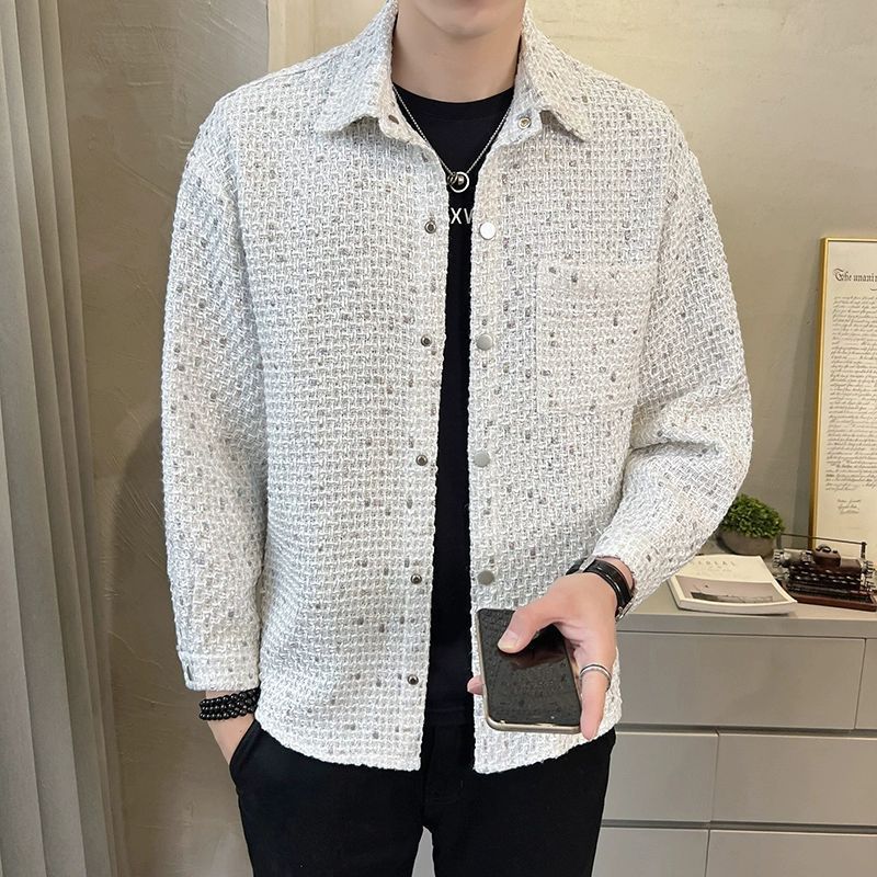 Shirt Jacket Boyfriend Spring And Autumn New Lapel Casual Jacket Trendy Brand Small Fragrant Sequins Men's Clothes_viptrois.com