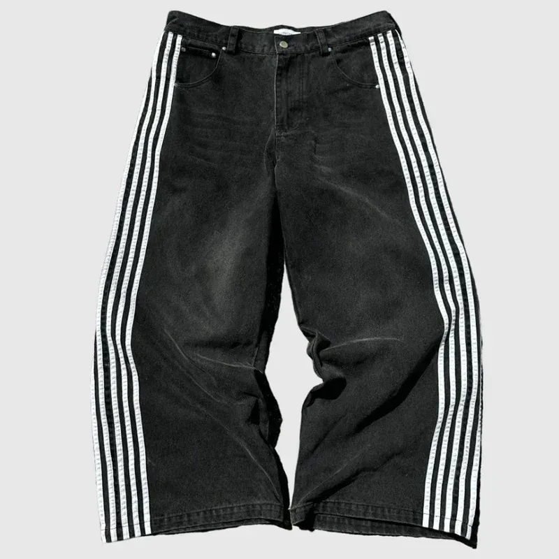 Y2K Men Woman Jeans Baggy High Quality Embroidered Striped Haruku Sweatpants Men Women Hip Hop Streetwear Casual Wide Leg_viptrois.com