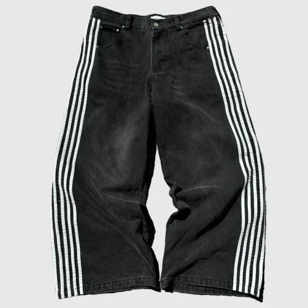 Y2K Men Woman Jeans Baggy High Quality Embroidered Striped Haruku Sweatpants Men Women Hip Hop Streetwear Casual Wide Leg_viptrois.com