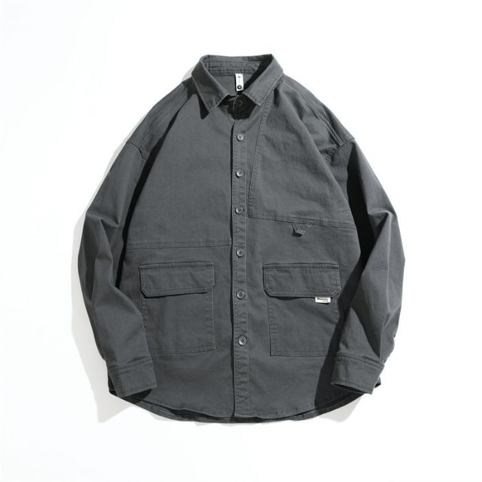 Vintage-Inspired Work Shirt For Men - Long Sleeve Loose Fit Casual Jacket In Cotton Blend (Dark Gray, Khaki, Army Green, Black) - Sizes M To 3XL_viptrois.com