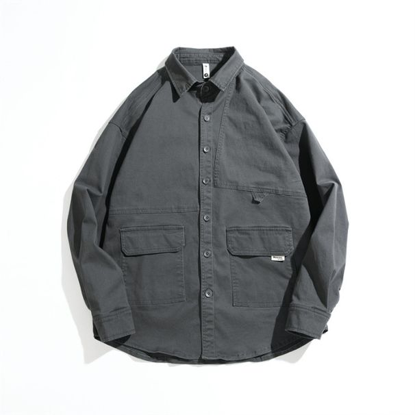 Vintage-Inspired Work Shirt For Men - Long Sleeve Loose Fit Casual Jacket In Cotton Blend (Dark Gray, Khaki, Army Green, Black) - Sizes M To 3XL_viptrois.com