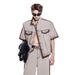 Men's Clothing Shoulder Pad Short Sleeve Denim Jacket Washed Colorblock Casual Suit_viptrois.com