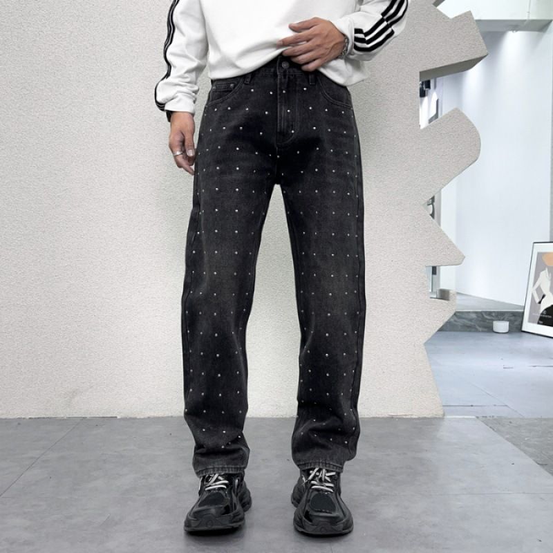 Men's Clothing Personalized Design Jeans Autumn Slim Loose Large Size Drape Mopping Wide Leg Long Pants_viptrois.com