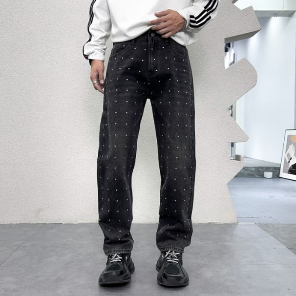 Men's Clothing Personalized Design Jeans Autumn Slim Loose Large Size Drape Mopping Wide Leg Long Pants_viptrois.com