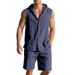 Men's Clothing Men's Linen Summer Two Piece Set Loose Casual Simple Hooded Sleeveless Shirt And Shorts Suit_viptrois.com