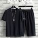Men's Clothing Ice Silk Suit Loose Large Size Casual Sports Suit Short Sleeved Cropped Pants Two Piece Suit_viptrois.com