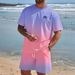 Men's Clothing Summer Fashion Classic Short Sleeved Shorts Men's Seaside Gradient Coconut Tree Print T Shirt Suit_viptrois.com