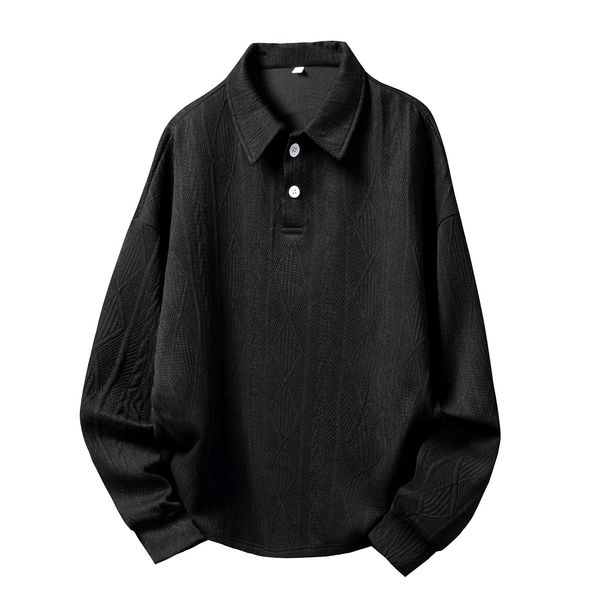 Nordmann Heavy Texture Jacquard Lapel Sweatshirt For Men, Autumn Vintage Loose Old Money Style Long Sleeve Polo Pullover_viptrois.com
