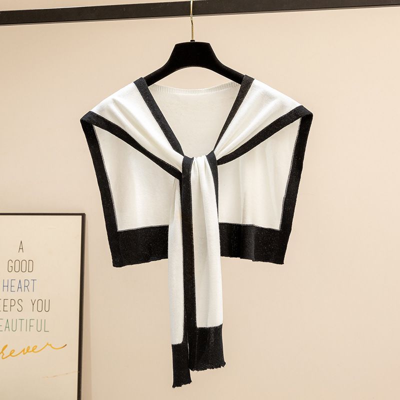 Women's Clothing Black And White Spring And Autumn Knitted Net Celebrity Shawl Female Outer Wear Air Conditioned Room Shoulder Guard False Collar_viptrois.com