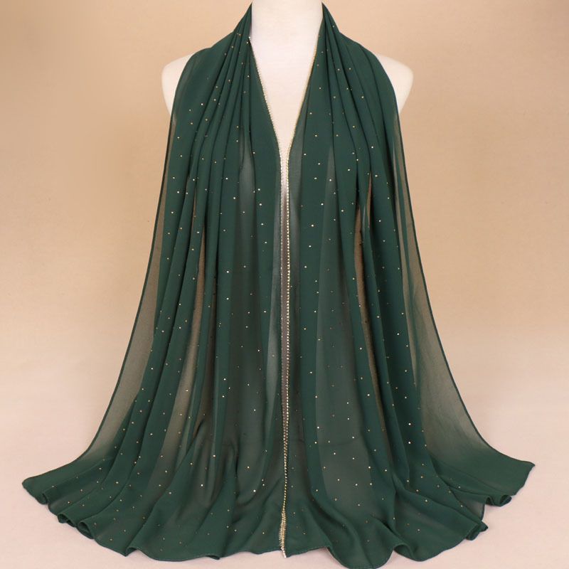 Apparel Accessories supply single color pearl chiffon chain scarf gypsophila hot diamond high quality chiffon long scarf wholesale YW70_viptrois.com