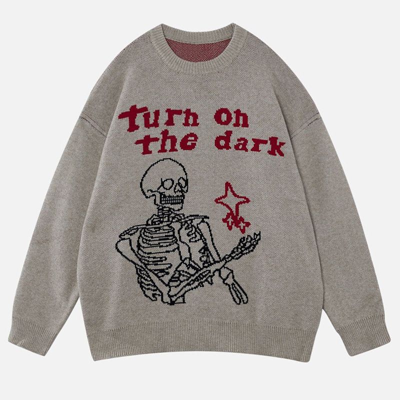 Unisex Gothic Skull Jacquard Sweater Punk Style Oversized Pullover For Men And Women_viptrois.com