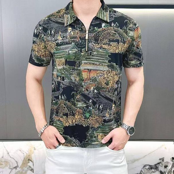 2025 Summer New Fashionable High End Men's Short Sleeved Polo Shirt Casual Trendy Handsome Zipper Collar Top_viptrois.com