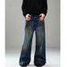 Men's Clothing Retro Deconstructed Distressed Ink Straight Jeans_viptrois.com