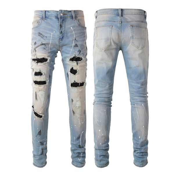 Men's Clothing jeans ripped men's cat whisker hot diamond graffiti jeans youth slim fit skinny pants_viptrois.com