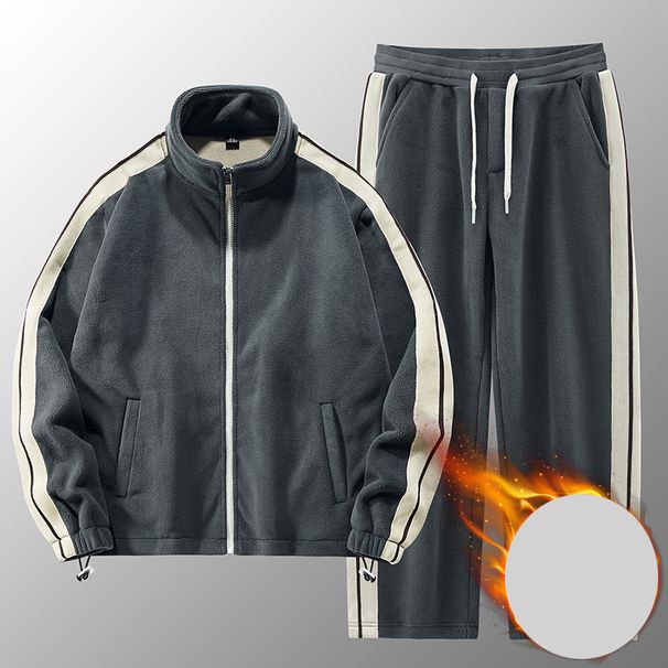 Men's Clothing Polar Fleece Stand Collar Sweater Jacket Winter Plus Velvet Thickened Sports Suit Men's Polar Fleece Warm Two Piece Suit Trendy_viptrois.com