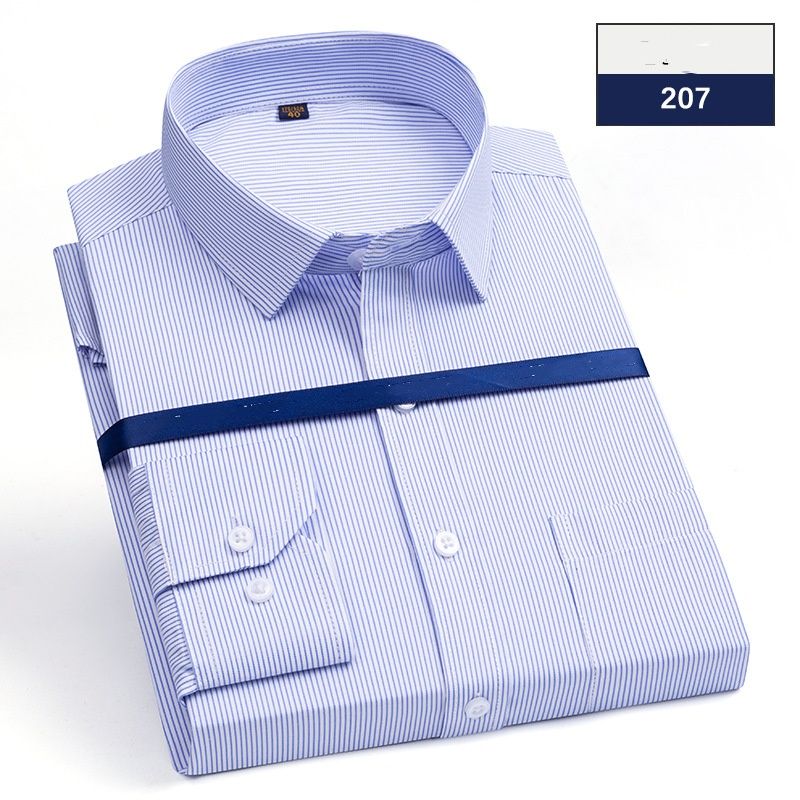Men's Striped & Checkered Long Sleeve Dress Shirt, Wrinkle-Free Business Casual Shirt With Breathable Fabric, Slim Fit Office Wear For Spring & Summer_viptrois.com
