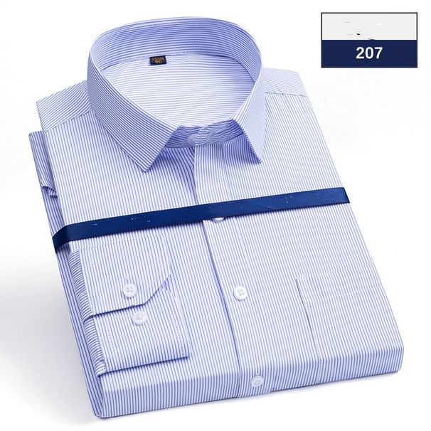 Men's Striped & Checkered Long Sleeve Dress Shirt, Wrinkle-Free Business Casual Shirt With Breathable Fabric, Slim Fit Office Wear For Spring & Summer_viptrois.com