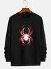 Men's Loose Casual Fashionable Spider Pattern Printed Round Neck Long Sleeved Sweatshirt Suitable For Autumn And Winter Wear_viptrois.com