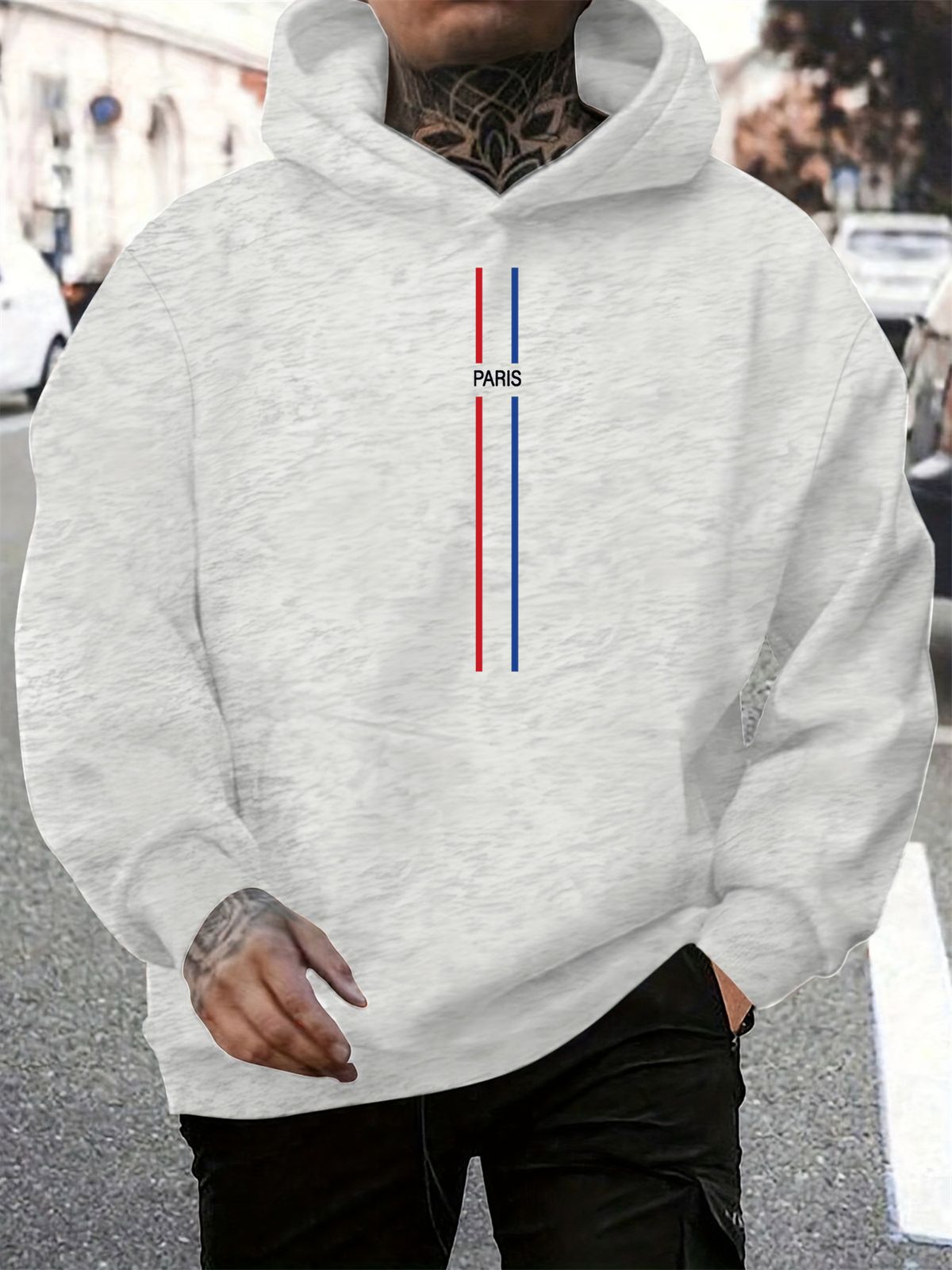 Men's Autumn And Winter Casual Fashionable Loose Hooded Sweatshirt Paris Letter Pattern Printed Warm Long Sleeved Pullover_viptrois.com