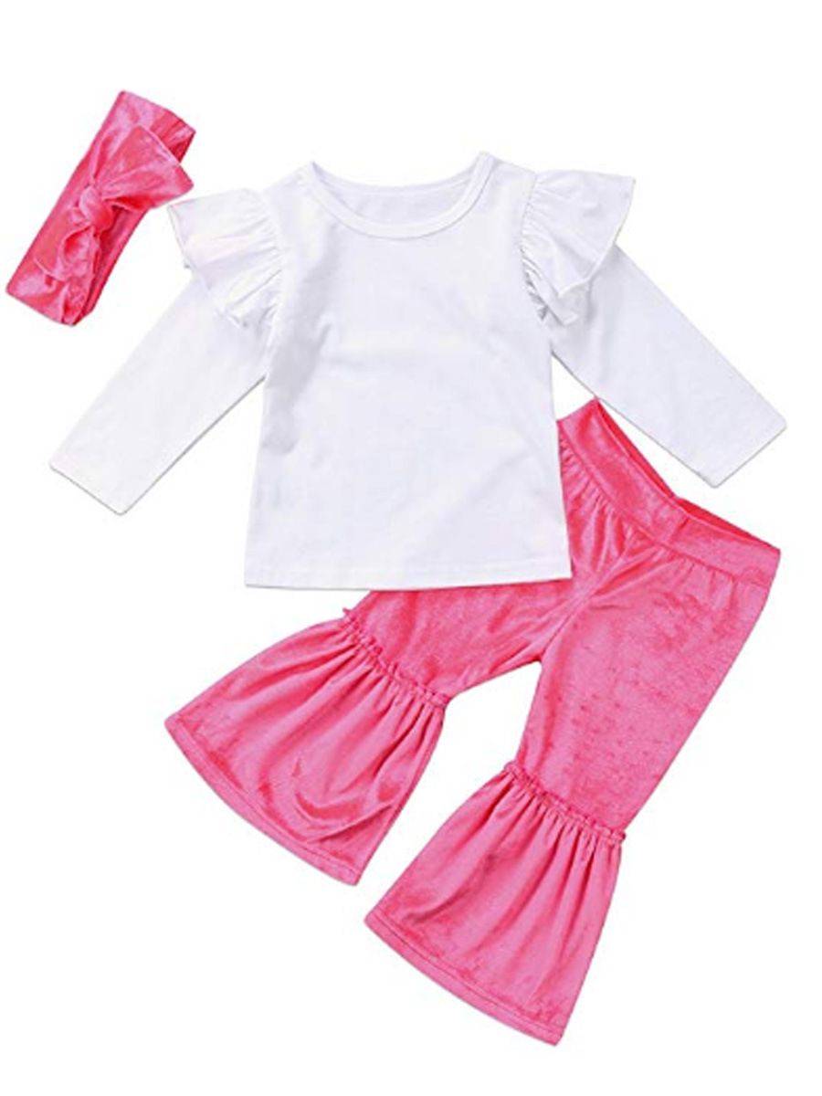 Kid's Clothing Hot Children's Clothing Children's Flying Sleeve Top Velvet Bell Bottom Pants With Head Flower_viptrois.com