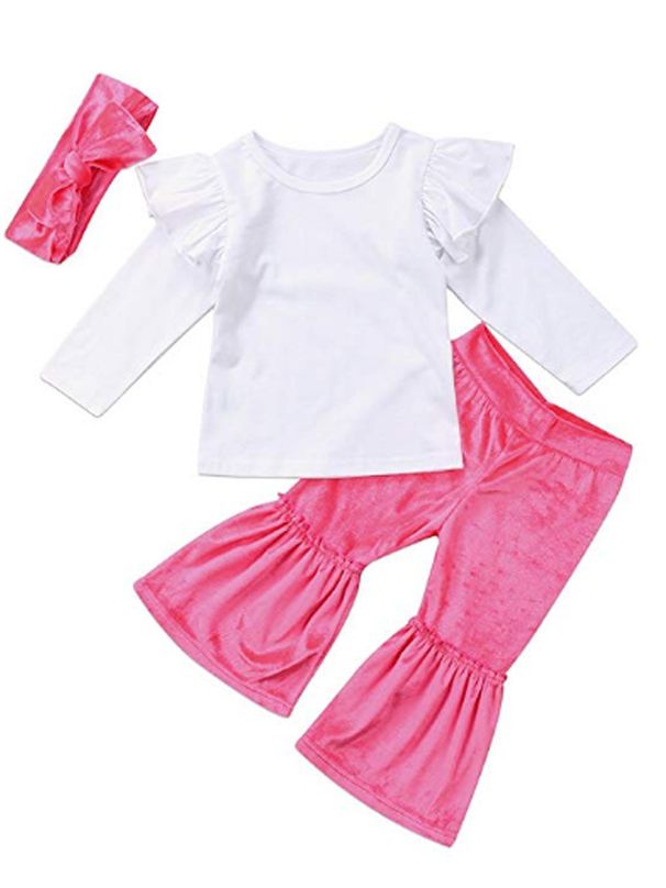 Kid's Clothing Hot Children's Clothing Children's Flying Sleeve Top Velvet Bell Bottom Pants With Head Flower_viptrois.com