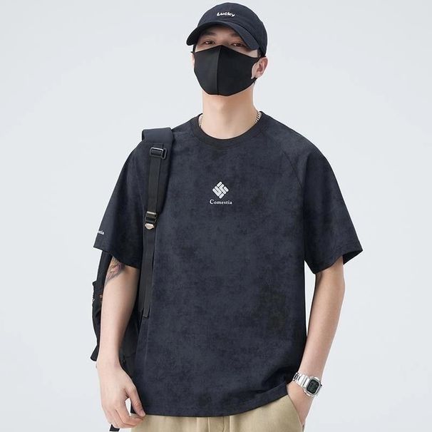 Men's Summer Short Sleeve T-Shirt Tie Dye Print Loose Fit Versatile Fashionable Trendy Brand Thin Top for Casual Wear_viptrois.com