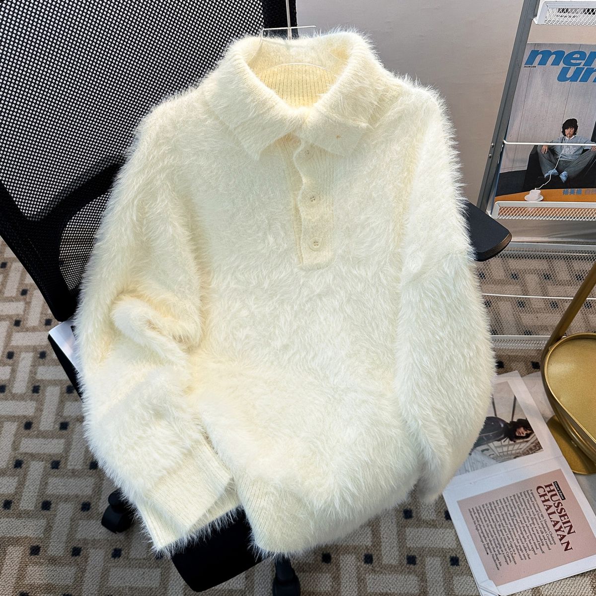 Button Polo Collar Soft Sticky Sweater Men's Knitted Sweater Thickened Mink Fleece Inner Undercoat_viptrois.com