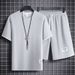 Men's Clothing Waffle Casual Suit Ice Silk Short Sleeved T Shirt Set With Handsome Large Size Sports Suit_viptrois.com