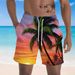 Men's 3D Digital Print Beach Shorts Tropical Sunset Palm Tree Design Quick-Dry Lightweight Swim Trunks Casual Vacation Wear_viptrois.com