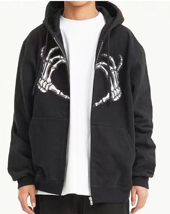 Sweatshirt INS Solid Color Heart Bone Cartoon Print Loose Thickened Fleece Hooded Jacket_viptrois.com