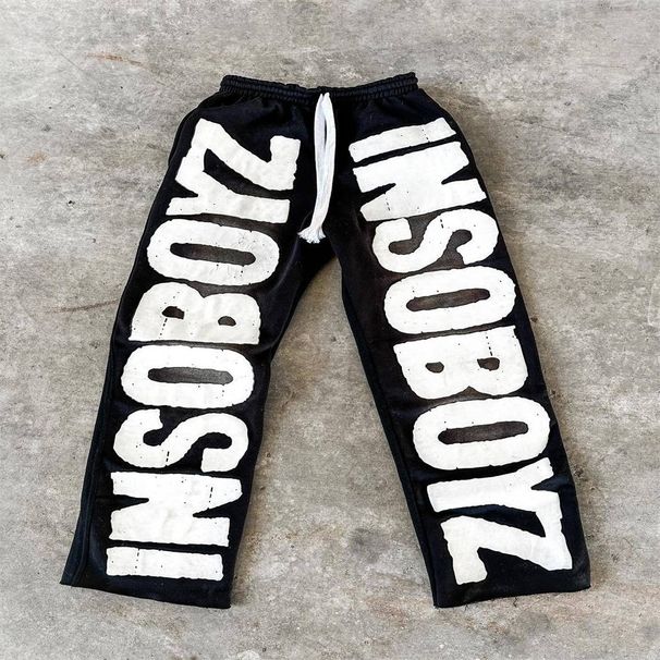 2025 Fashion High Street Hip-Hop Y2K Sweatpants Women Men Mid Waist Lace-Up Letter Foam Printing Casual Loose Sport Long Pants_viptrois.com