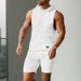 Men's Clothing Sleeveless Solid Color Jacquard Knitted Hooded Sleeveless Casual Vest Shorts Suit_viptrois.com