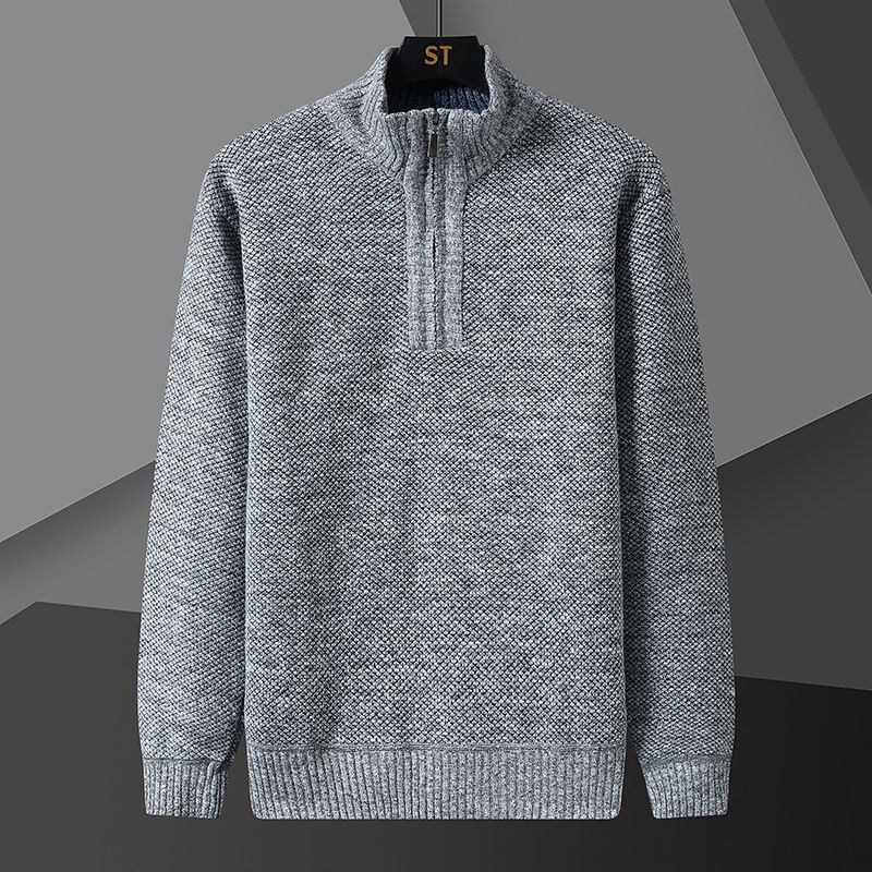 Men's Casual Knit Sweater – Relaxed Fit, Stand Collar, Solid Color Pullover (Light Gray/Dark Gray/Burgundy/Blue/Coffee)_viptrois.com
