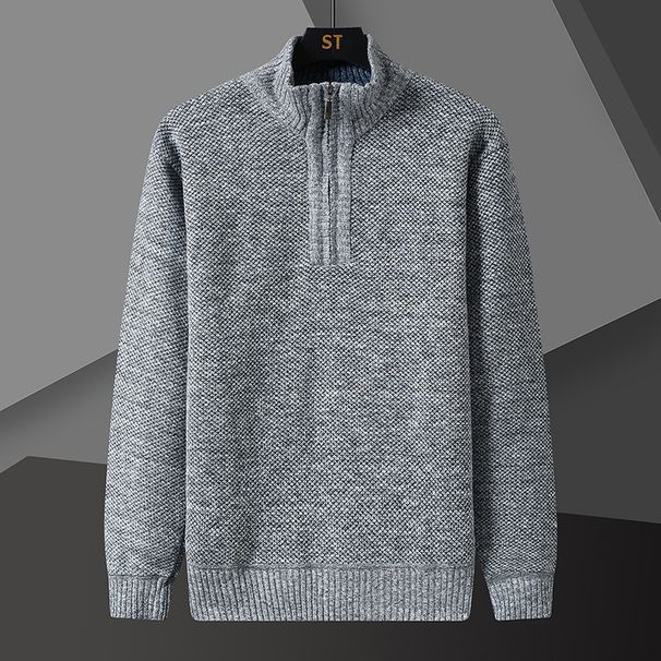Men's Casual Knit Sweater – Relaxed Fit, Stand Collar, Solid Color Pullover (Light Gray/Dark Gray/Burgundy/Blue/Coffee)_viptrois.com