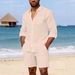 Men's Linen Long Sleeve Casual Top And Shorts Set New Style Comfortable Breathable Men's Clothing_viptrois.com