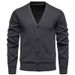 Men's V-Neck Knit Sweater Jacket - Fleece-Lined Slim Fit Cardigan For Casual & Office Wear Trendy Fashion_viptrois.com