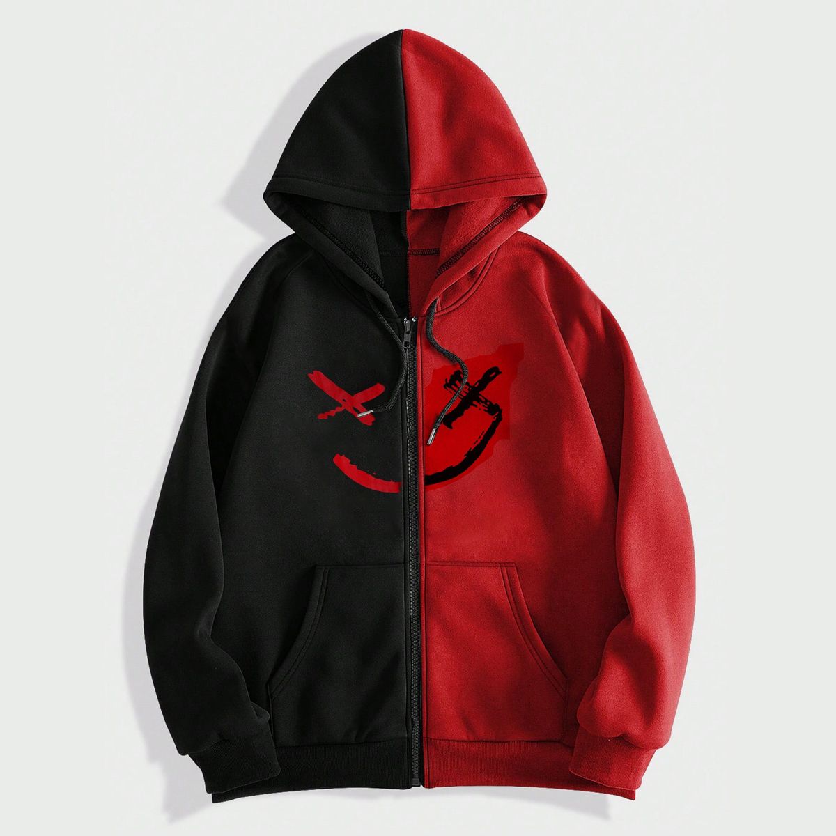 Men's Clothing Men's Spring And Autumn Casual Fashion Color Blocked Smiley Sweatshirts For Men Long Sleeved Sports Hooded Tops Jackets For Men_viptrois.com