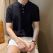 Men's Clothing Summer New Short Sleeved Sweater Men's Textured Polo Shirt Lapel Slim Fit Business T Shirt_viptrois.com