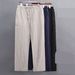Men's Clothing Men's Linen Pants - Breathable Loose Fit High Waist Straight Leg Casual Trousers For Summer (Natural, Grey, White, Navy)_viptrois.com