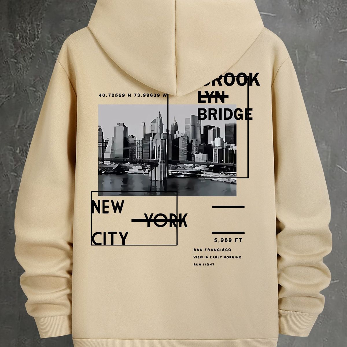 Men's Autumn/Winter Casual Fashion Loose Hoodie New York City Pattern Print Warm Long Sleeve Hoodie Sweater_viptrois.com