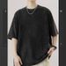 Retro Heavyweight Solid Color Short Sleeve T-Shirt Unisex Summer Street Fashion Washed Vintage Basic Popular Men's Top_viptrois.com