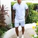 Men's Clothing Short Sleeved Suit Stand Up Collar Zipper Design Fashion Casual Shorts Two Piece Suit Solid Color_viptrois.com